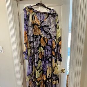 Anthropologie Purple Blue Maxi Dress with Bishop Sleeves